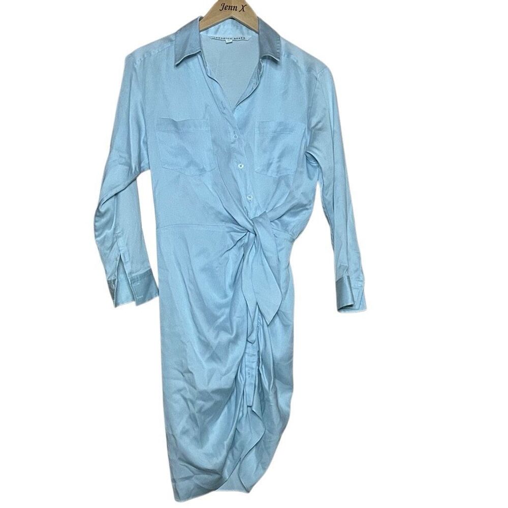 Veronica Beard Blue Long Sleeve Sierra Shirtdress Size 2 Ruched Collared Button